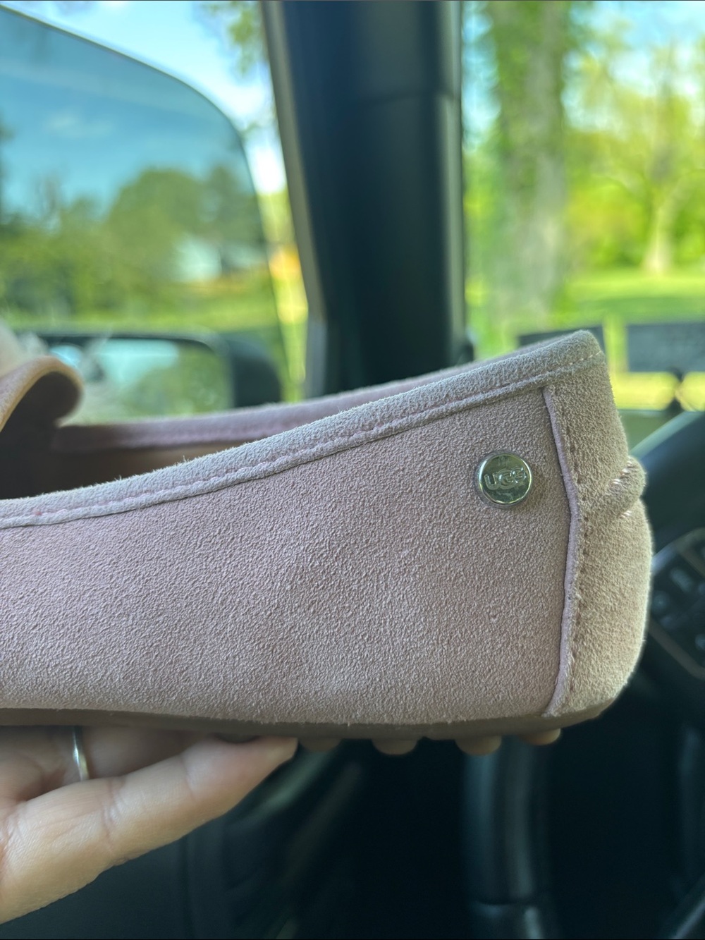UGG Pink Suede Slip-On Loafer with Plush Fur - Picture 5 of 9